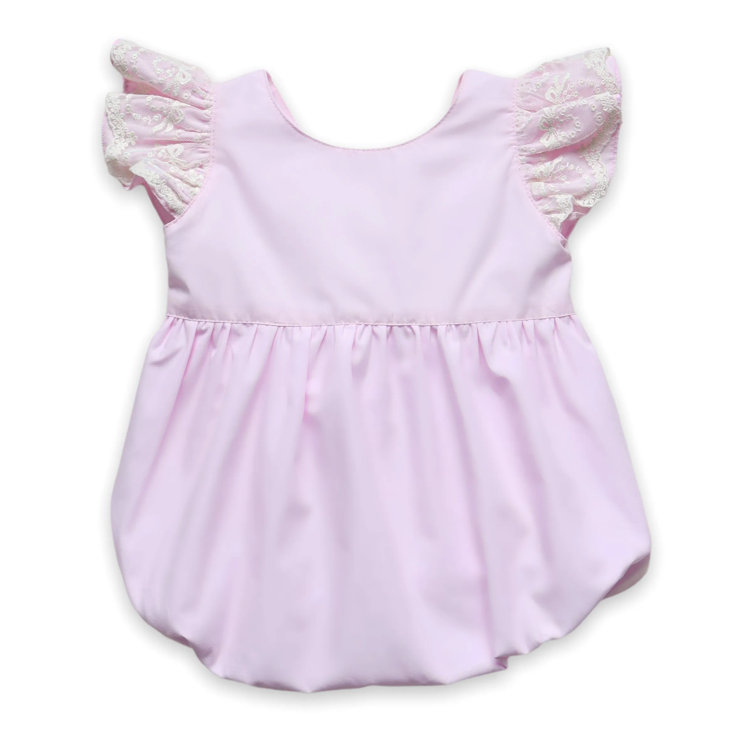 Lace Flutter Shoulder Romper - Pink (6M)