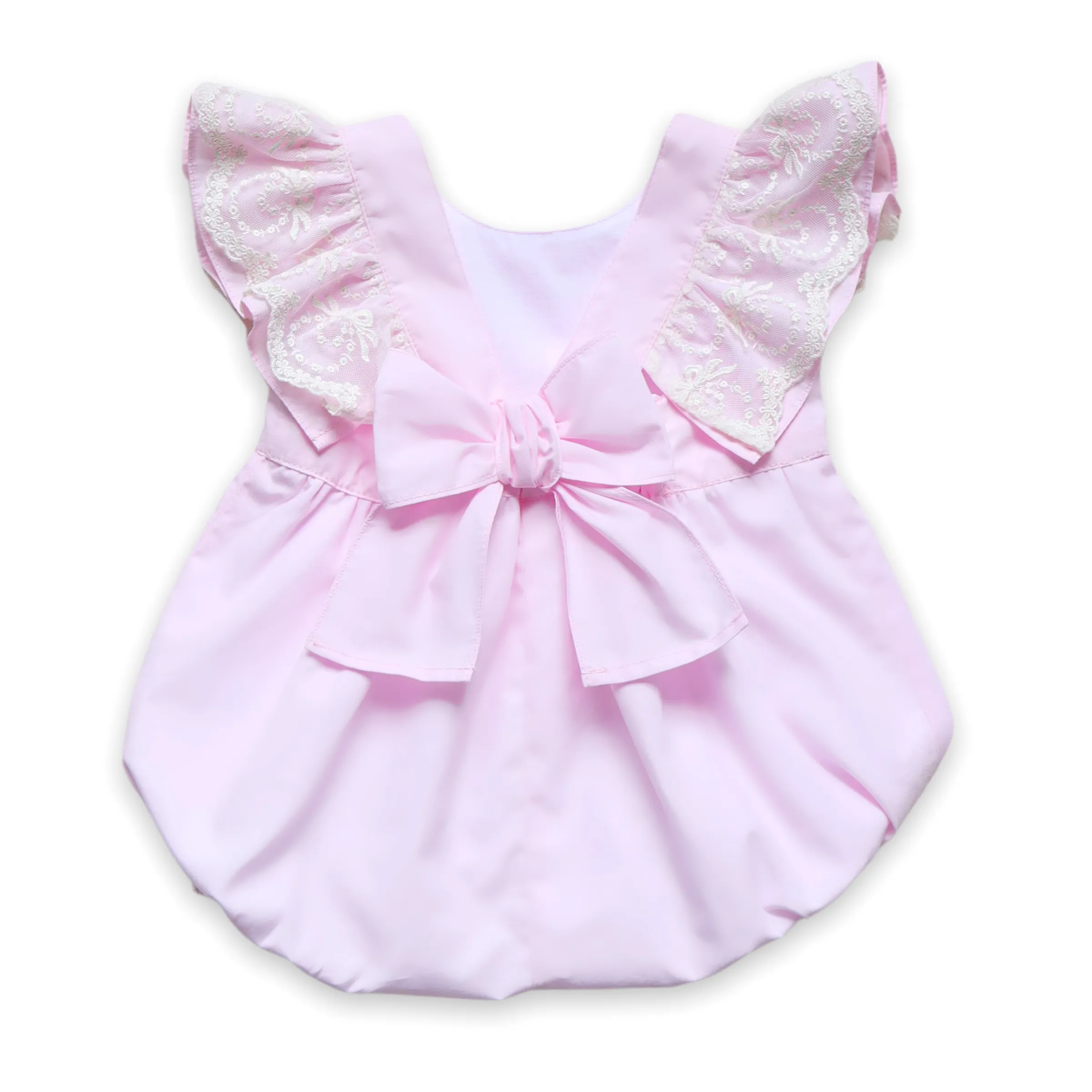 Lace Flutter Shoulder Romper - Pink (6M)
