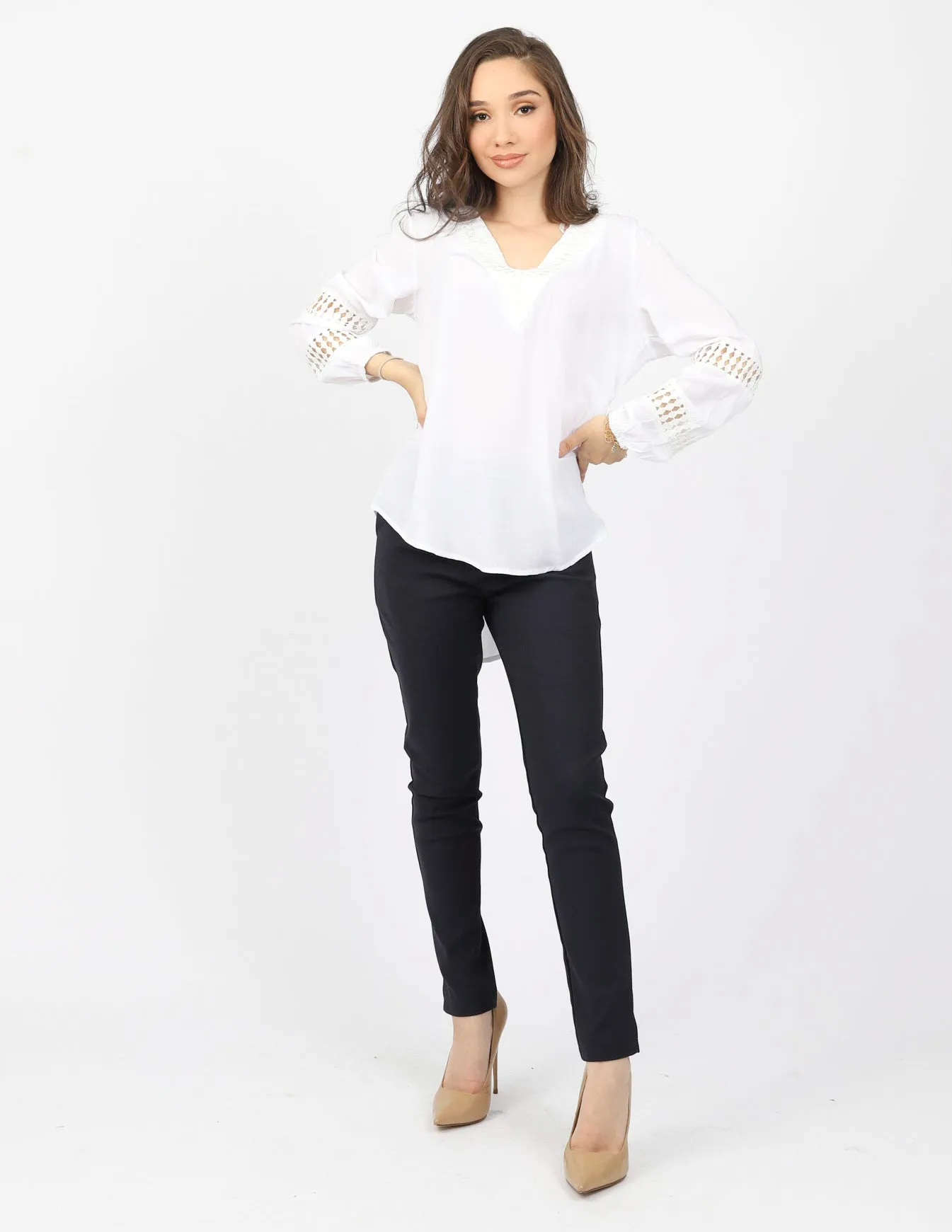 Lace Trim V Blouse