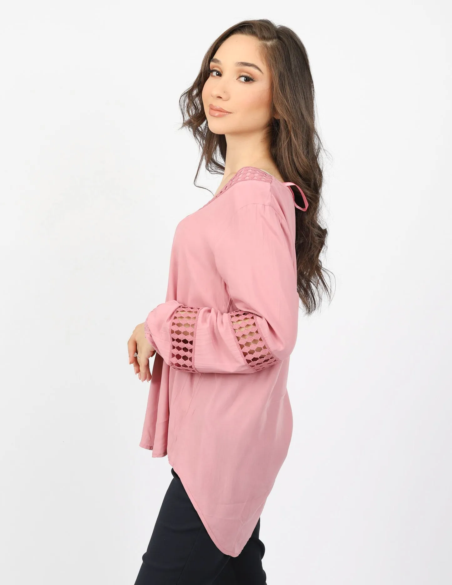 Lace Trim V Blouse