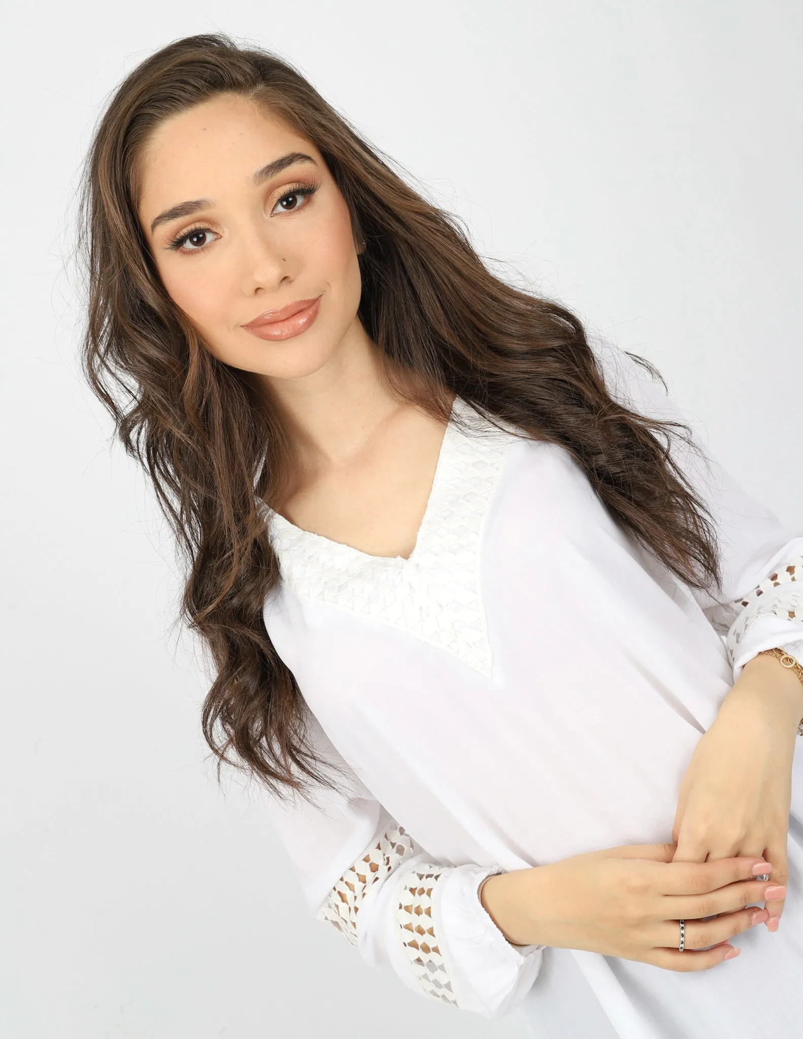 Lace Trim V Blouse