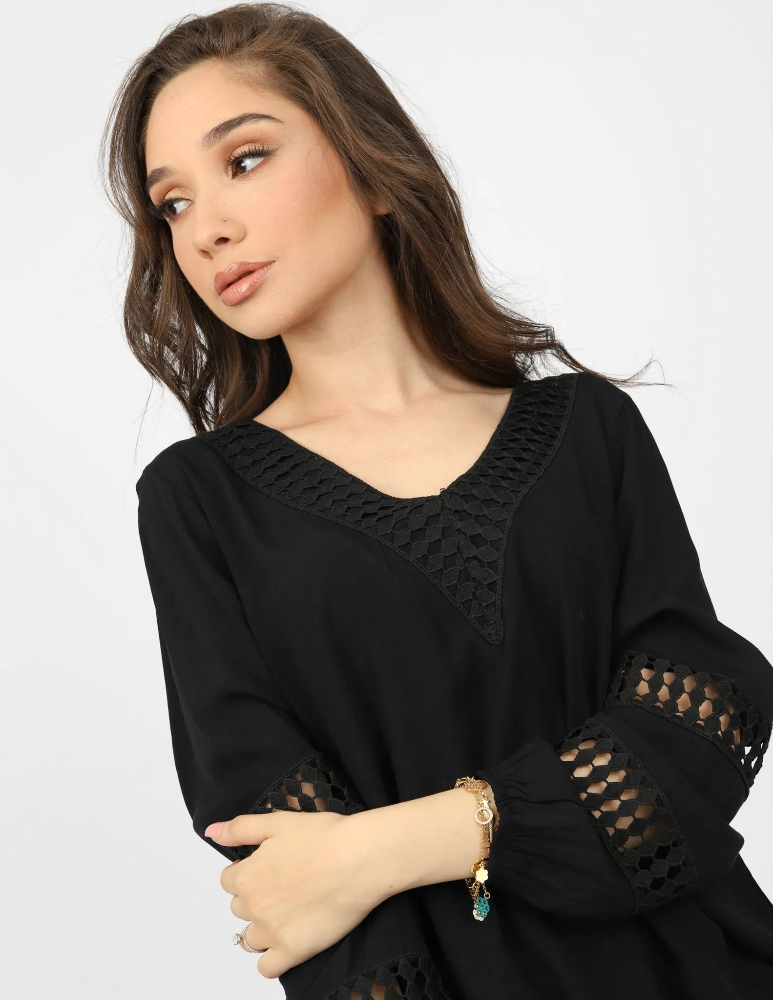 Lace Trim V Blouse