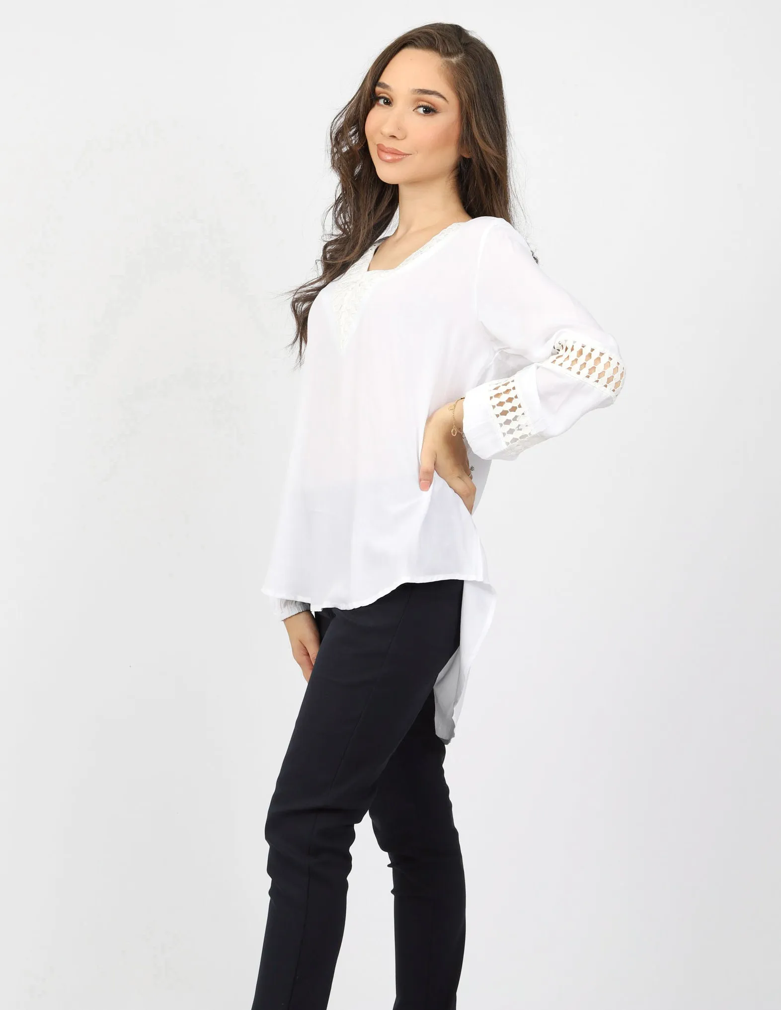 Lace Trim V Blouse