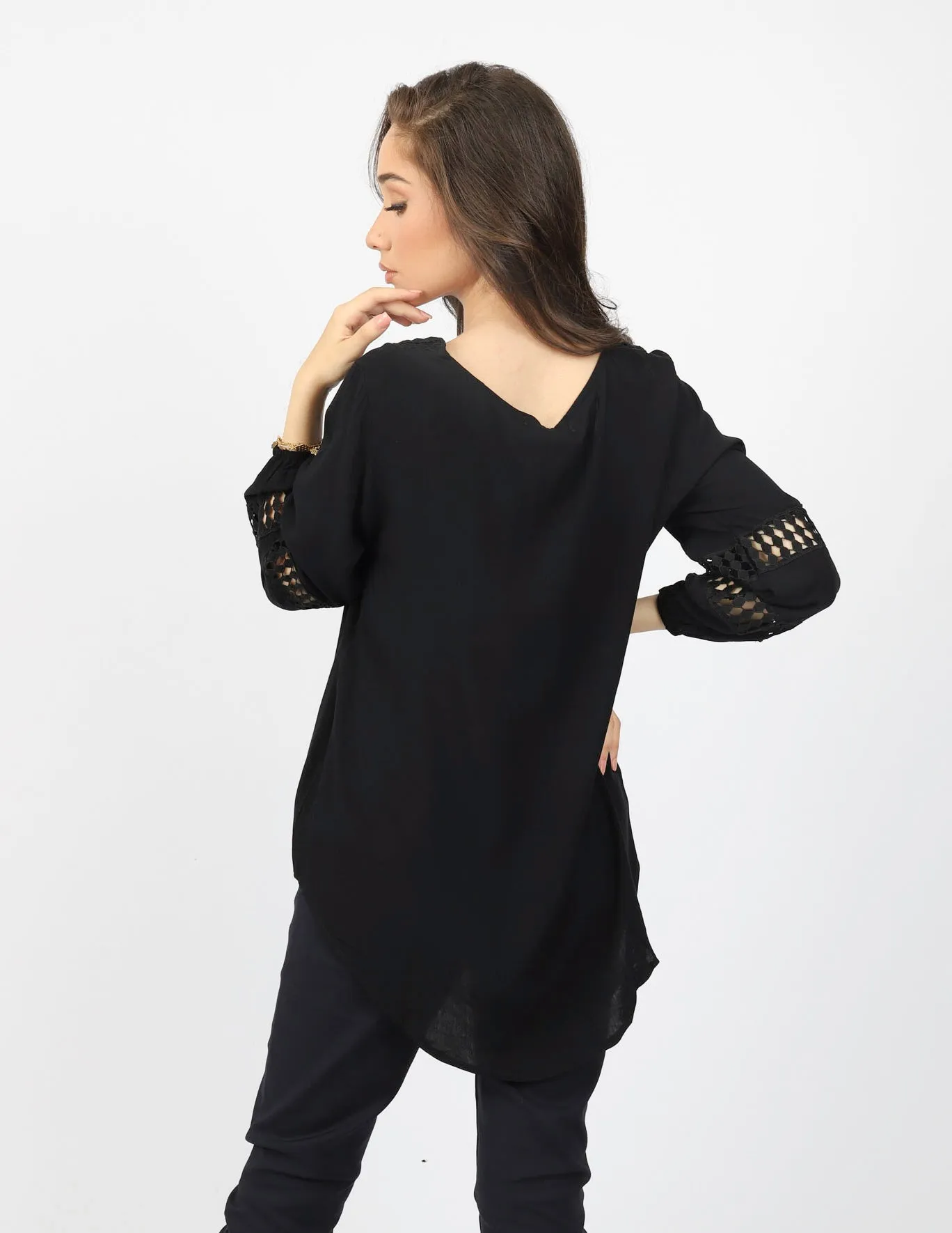 Lace Trim V Blouse