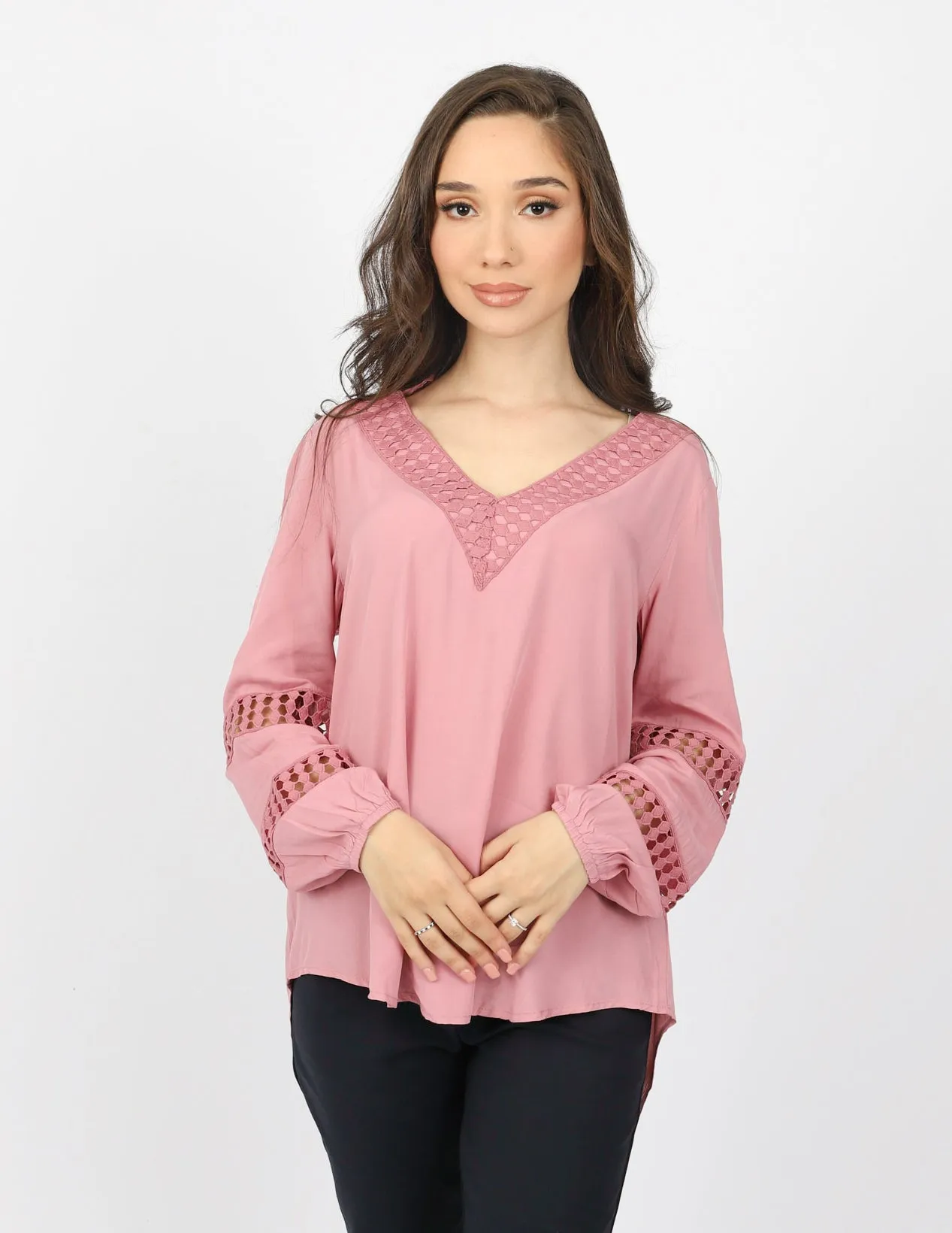 Lace Trim V Blouse