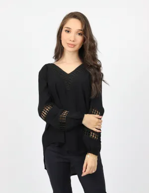 Lace Trim V Blouse