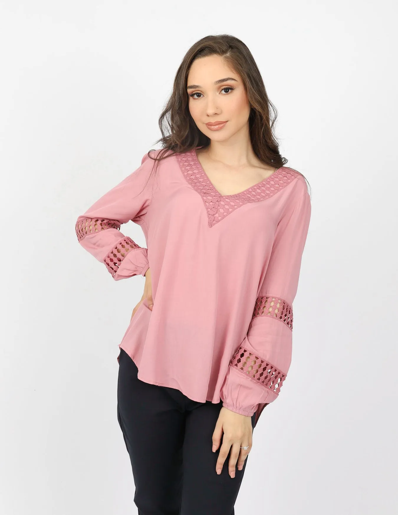 Lace Trim V Blouse