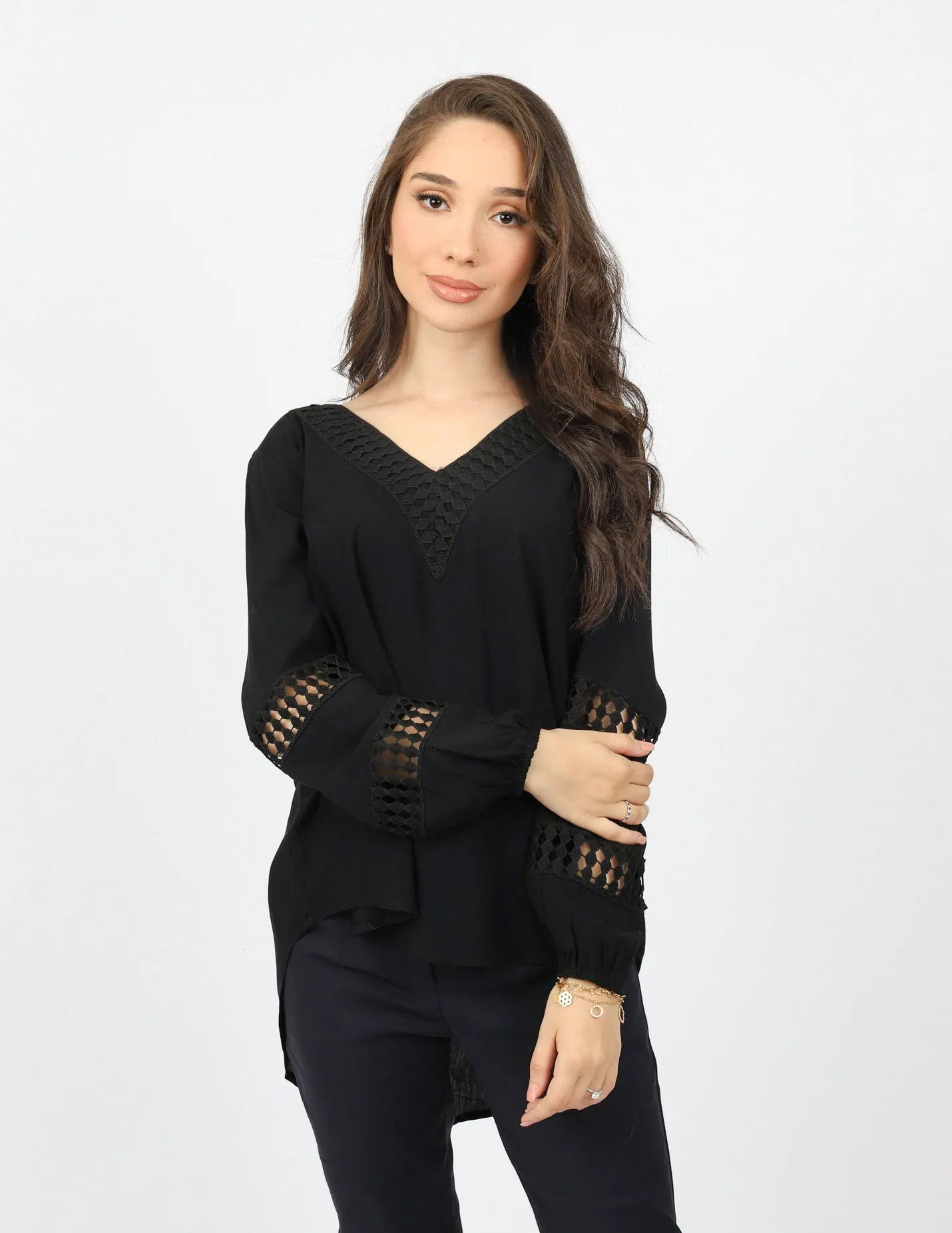 Lace Trim V Blouse