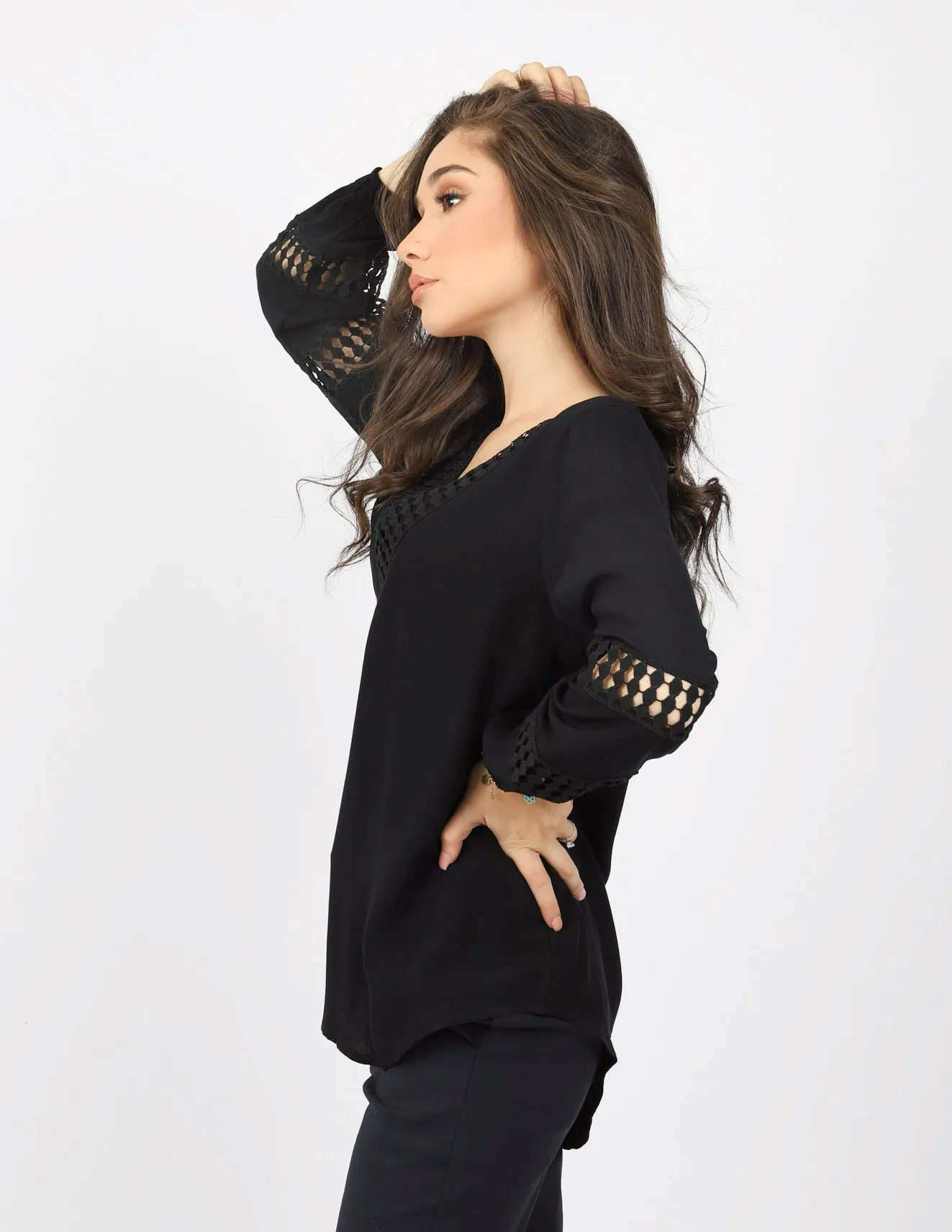 Lace Trim V Blouse