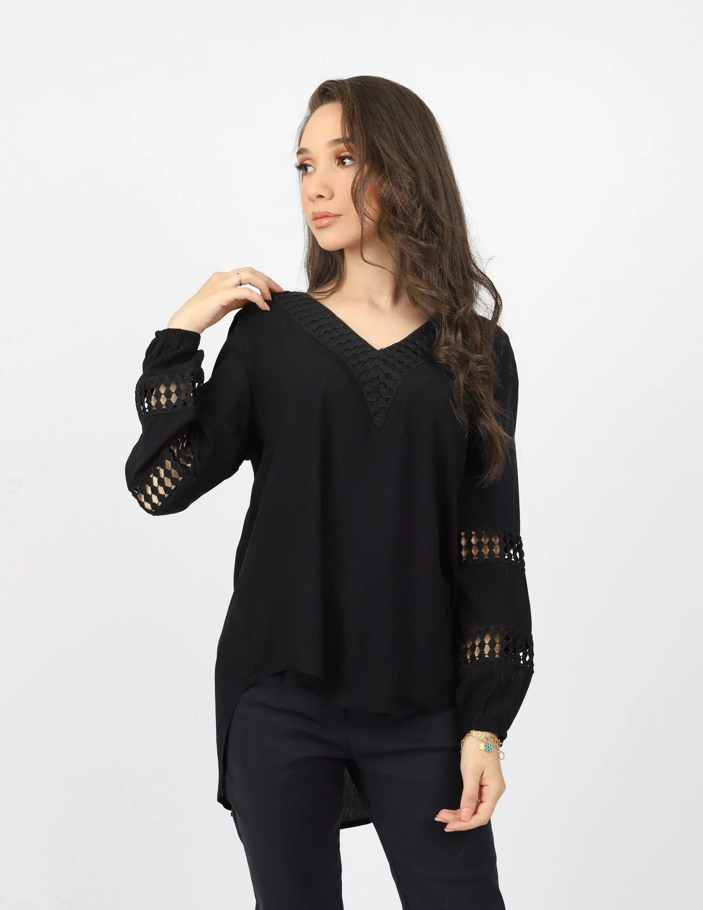 Lace Trim V Blouse