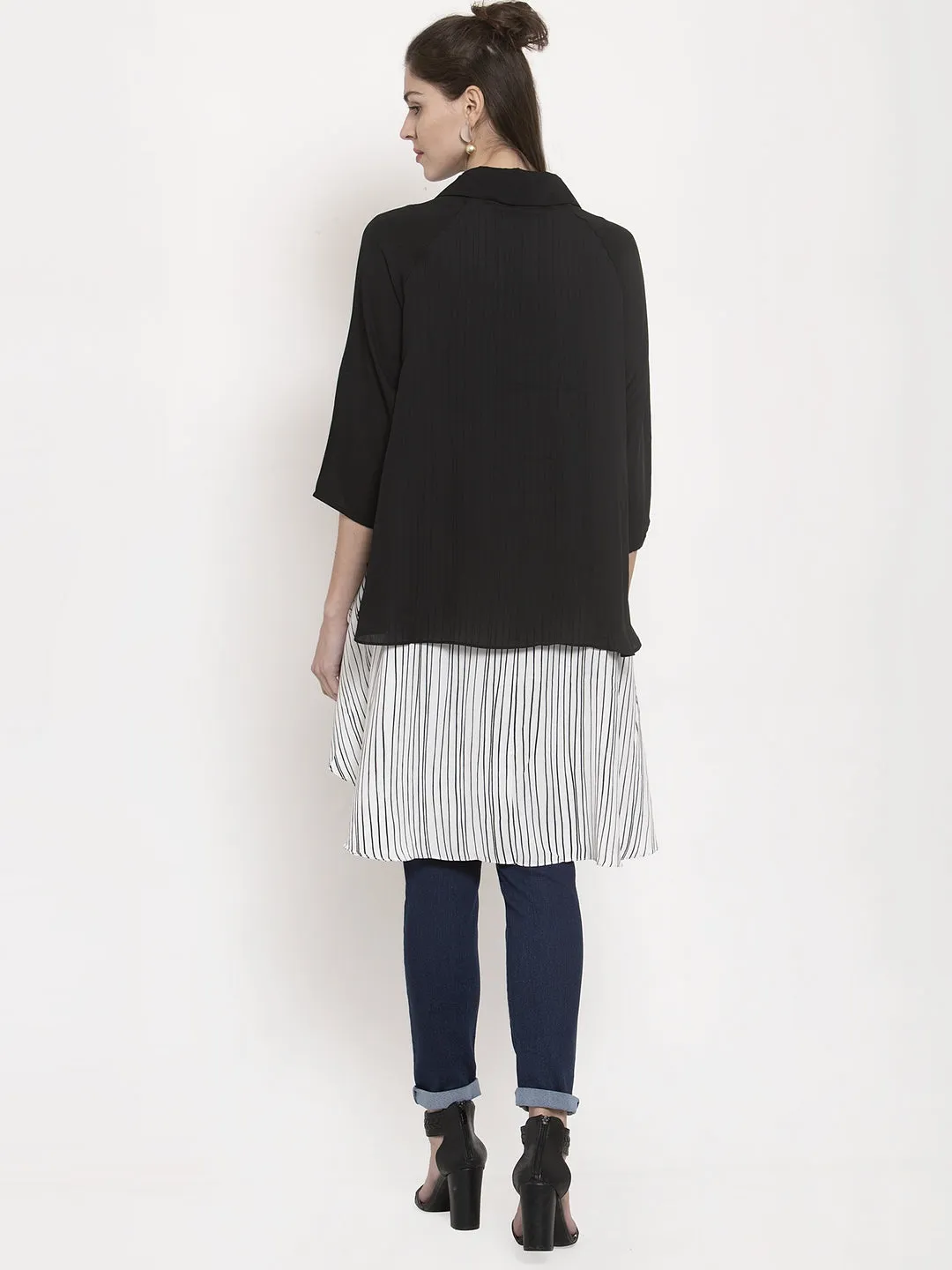 Ladies White Striped Collared Top