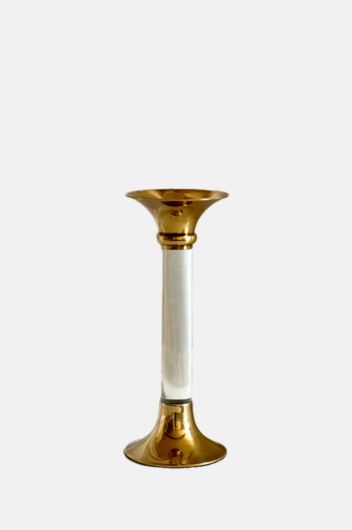 Large Brass and Acrylic Candleholder Clear