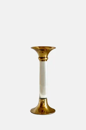 Large Brass and Acrylic Candleholder Clear