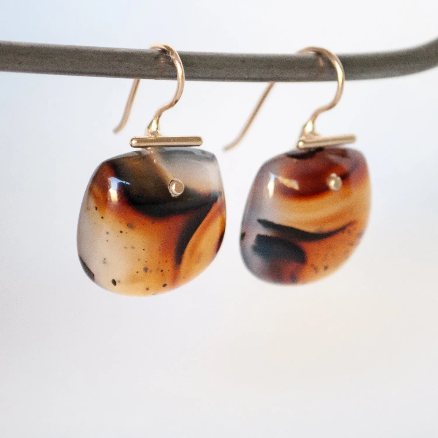 Large Light Agate Shield Kiku Earrings