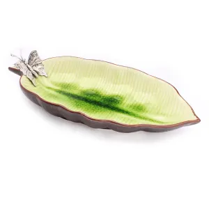 Leaf Shaped Ceramic Dish w/ Sterling Silver Butterfly