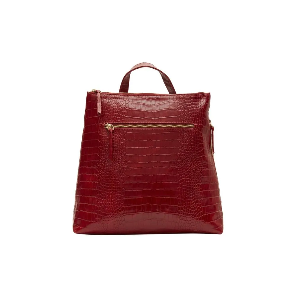 Leather 13" Laptop Backpack - Red Croc