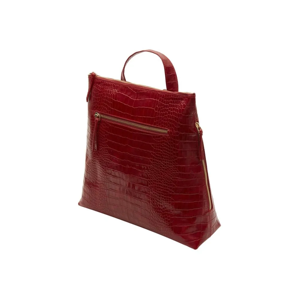 Leather 13" Laptop Backpack - Red Croc