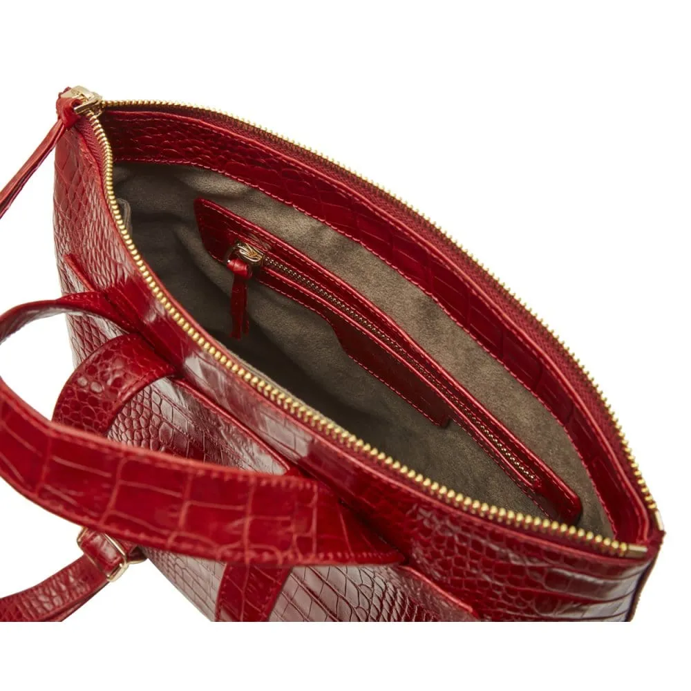 Leather 13" Laptop Backpack - Red Croc