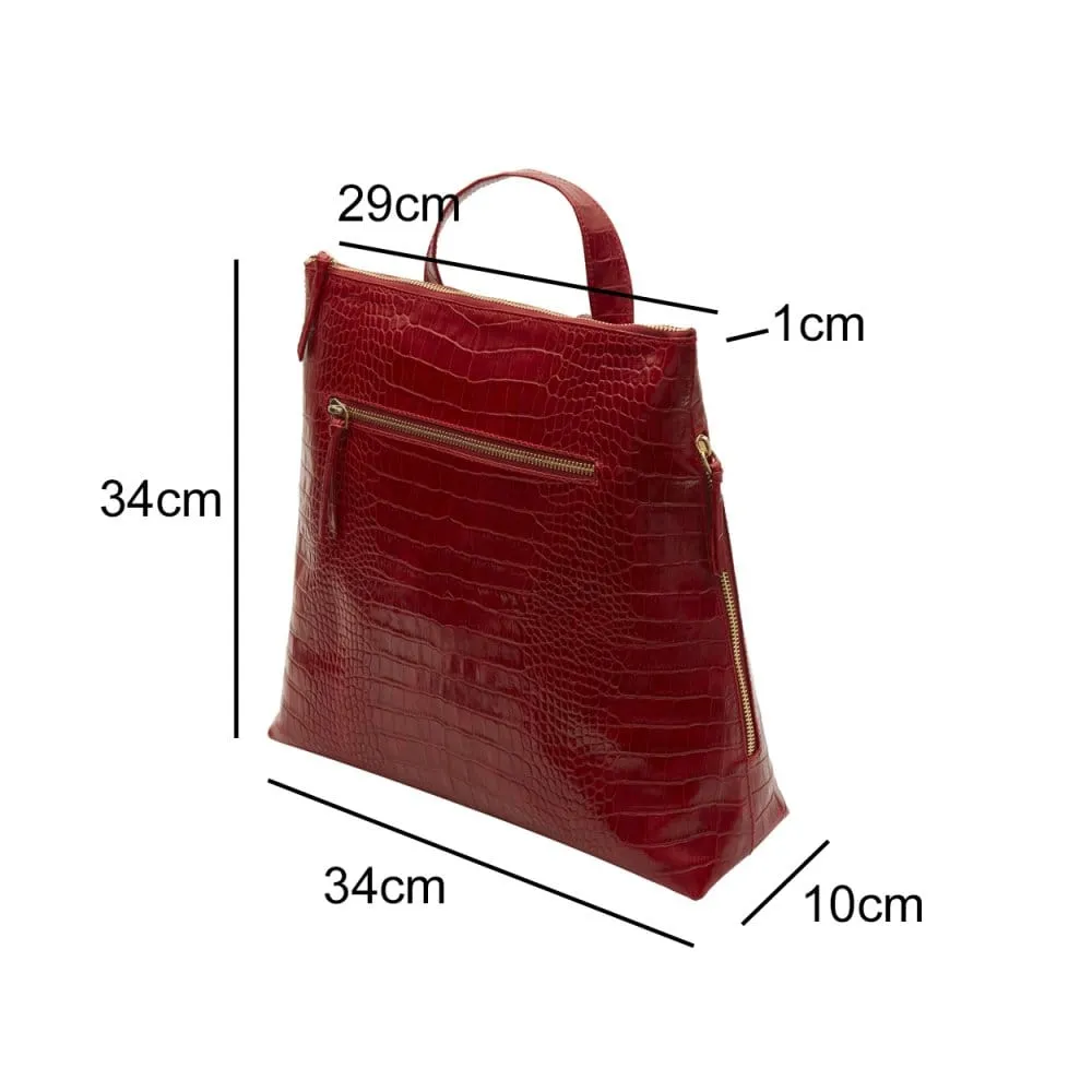 Leather 13" Laptop Backpack - Red Croc