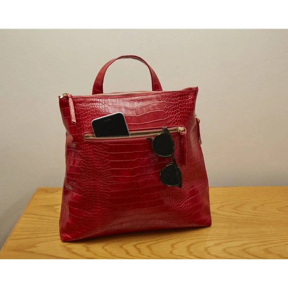 Leather 13" Laptop Backpack - Red Croc