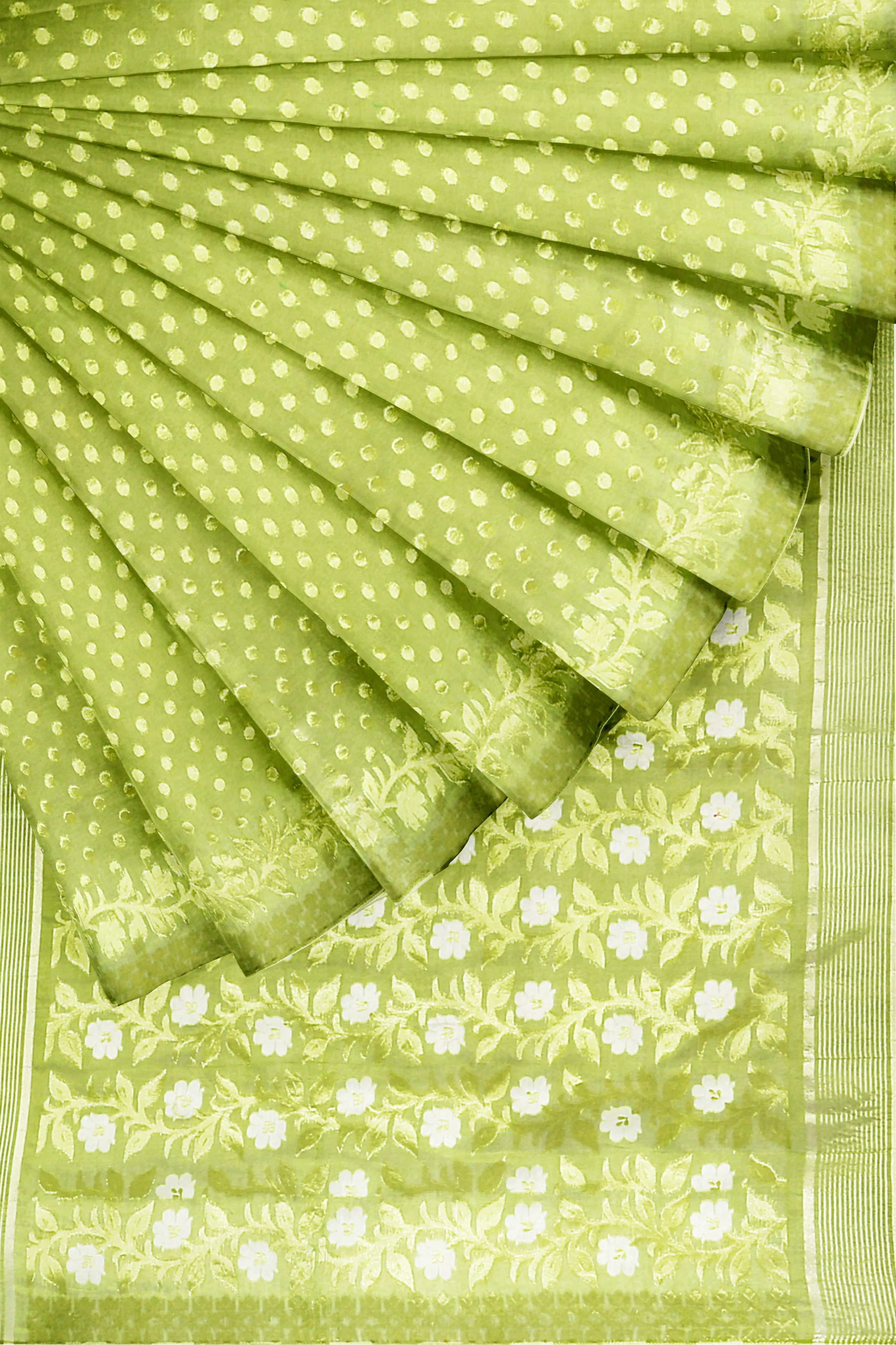 Light Green LIVA Saree with Jamdani Weave