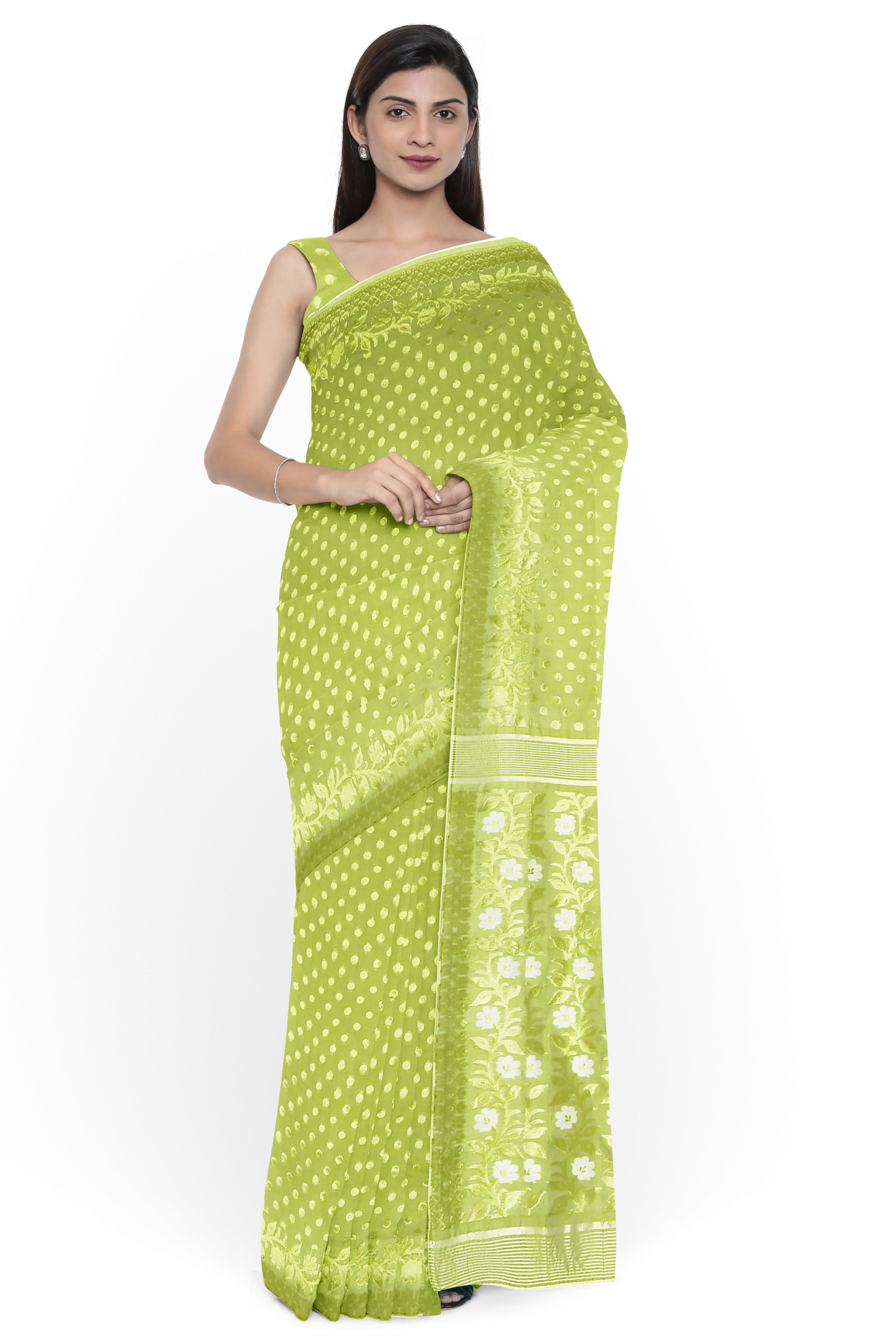Light Green LIVA Saree with Jamdani Weave