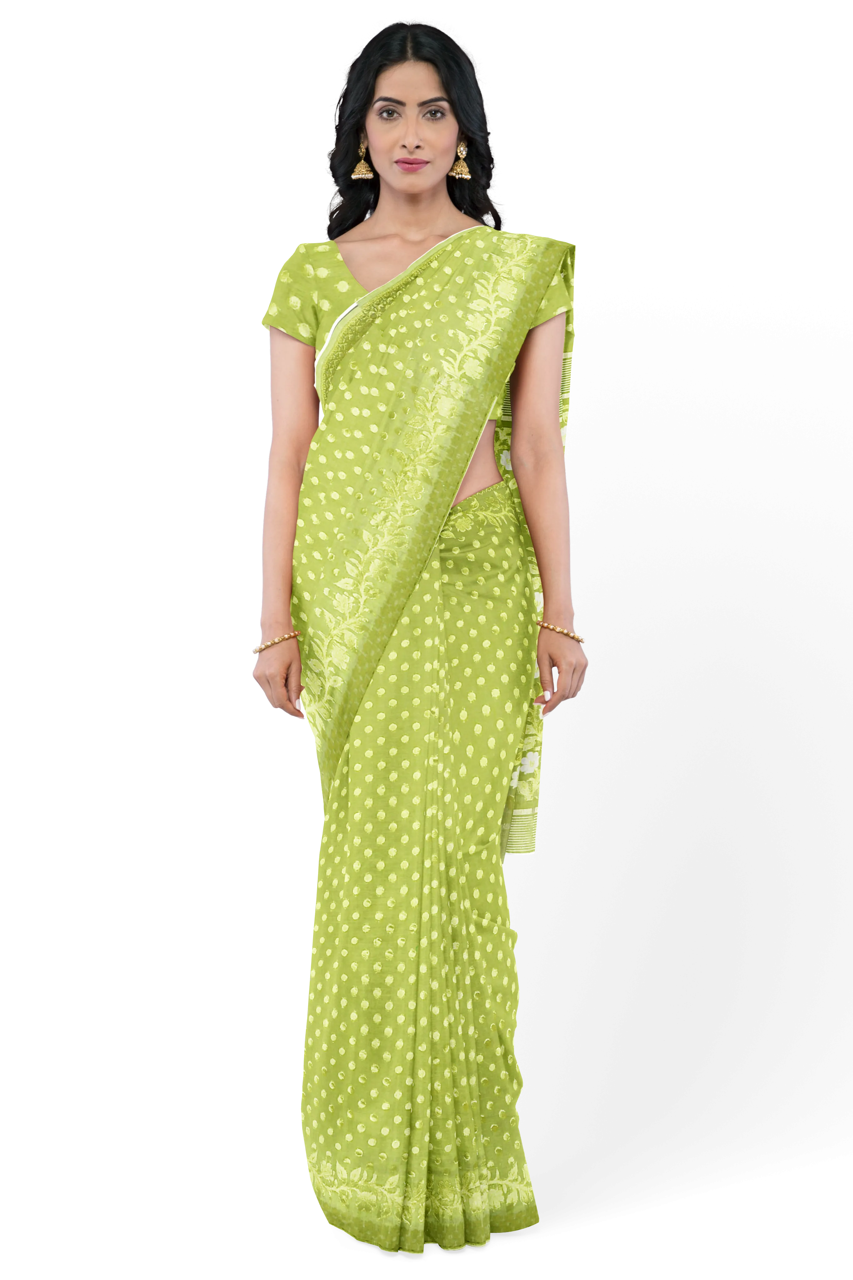 Light Green LIVA Saree with Jamdani Weave
