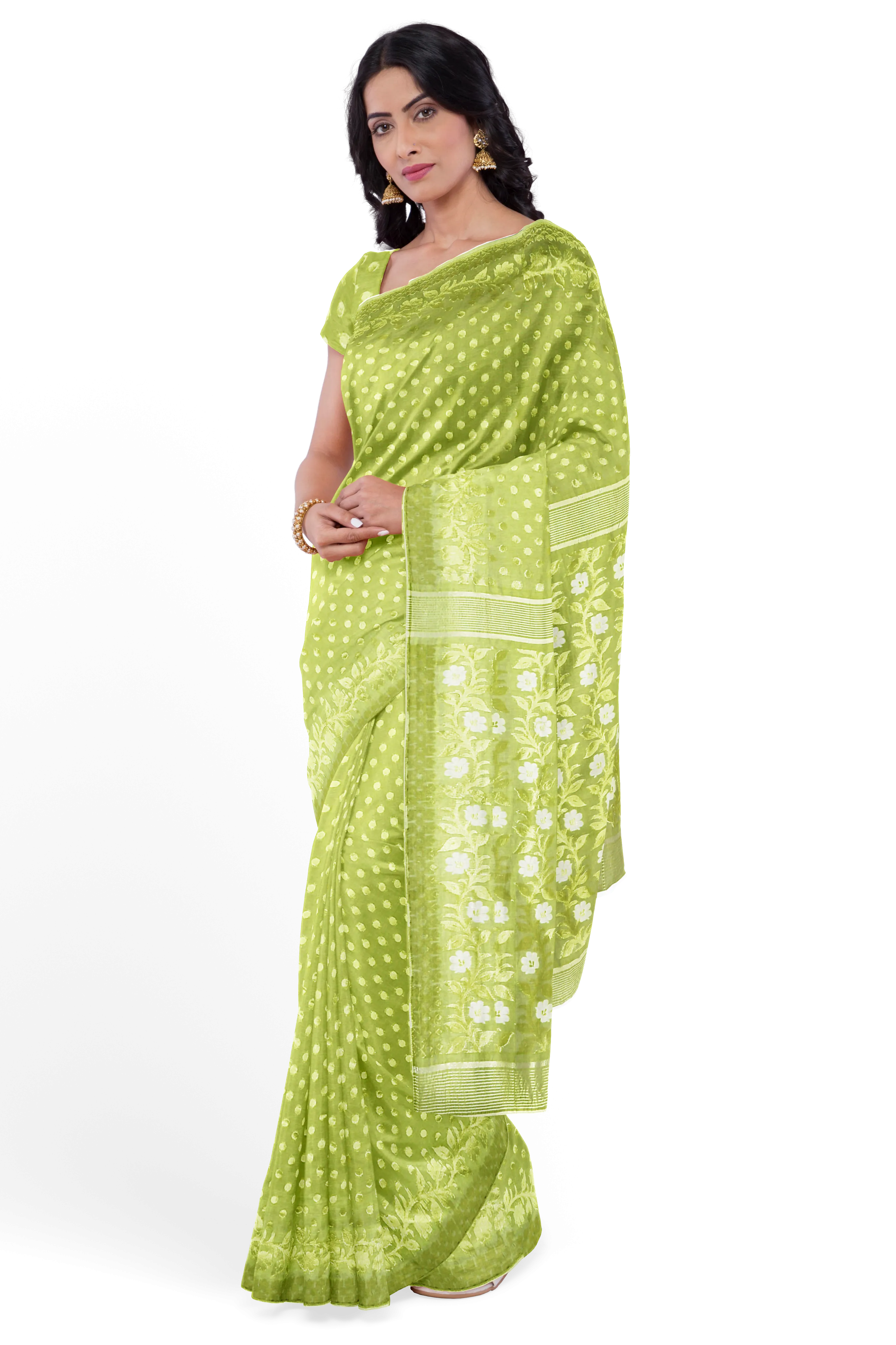 Light Green LIVA Saree with Jamdani Weave