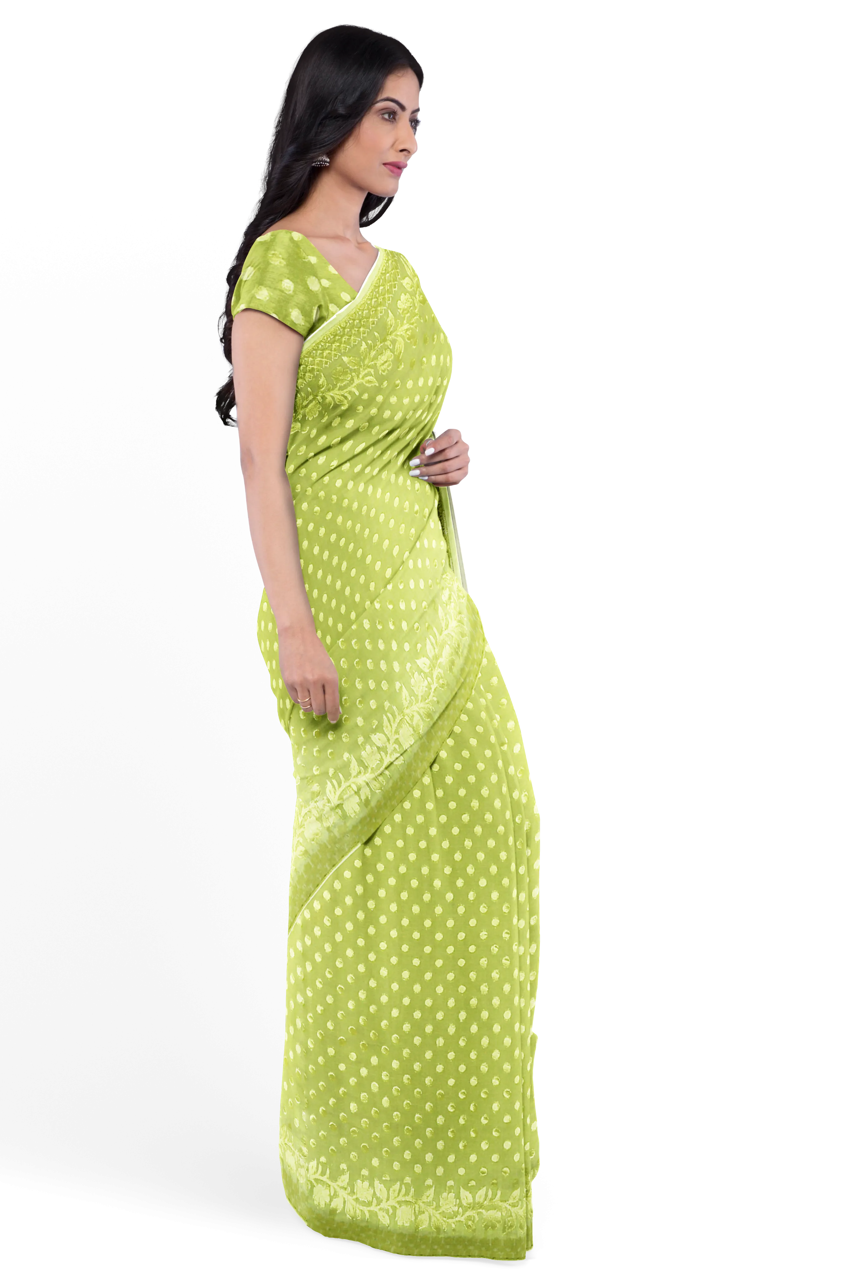 Light Green LIVA Saree with Jamdani Weave