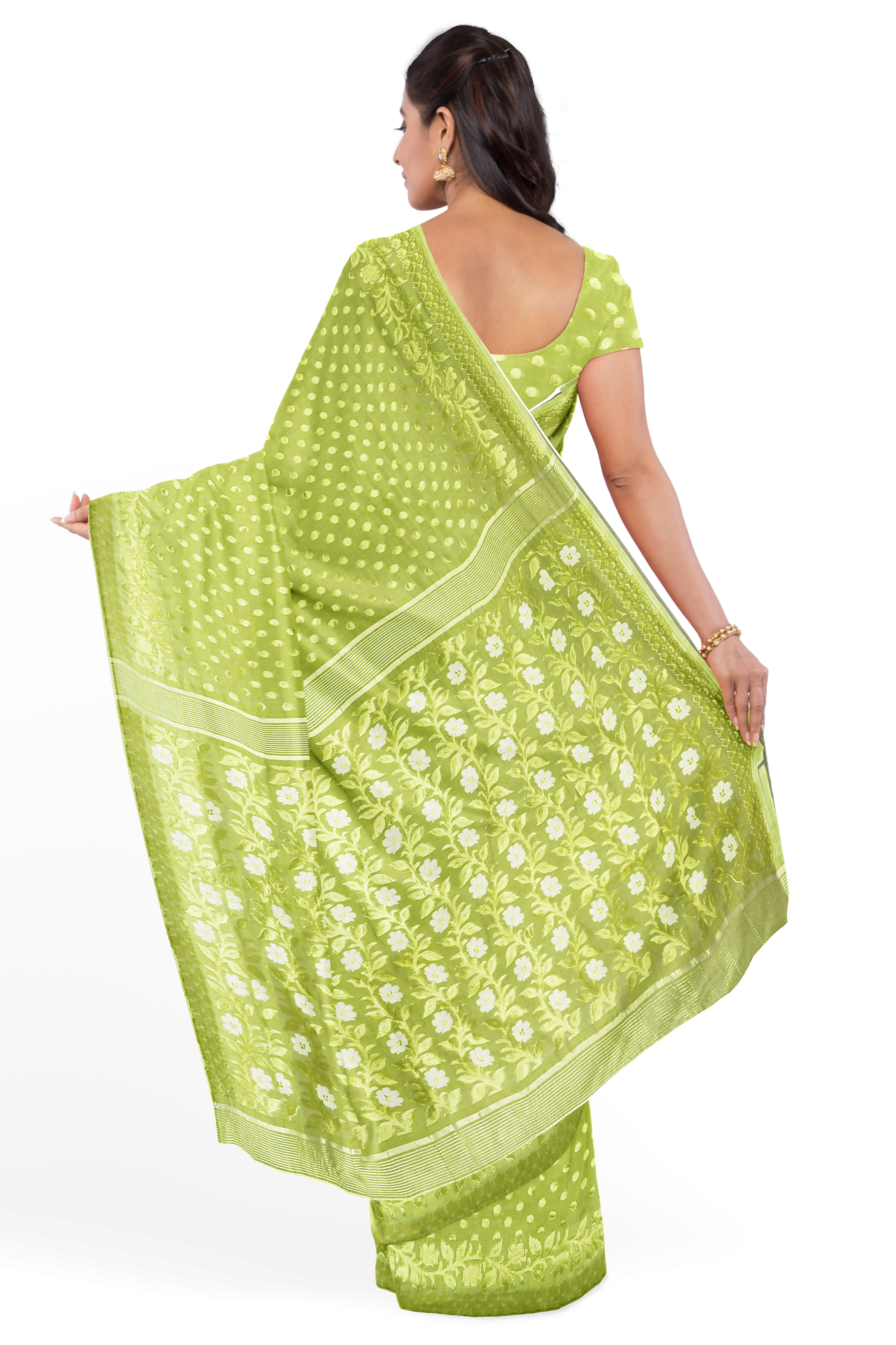 Light Green LIVA Saree with Jamdani Weave