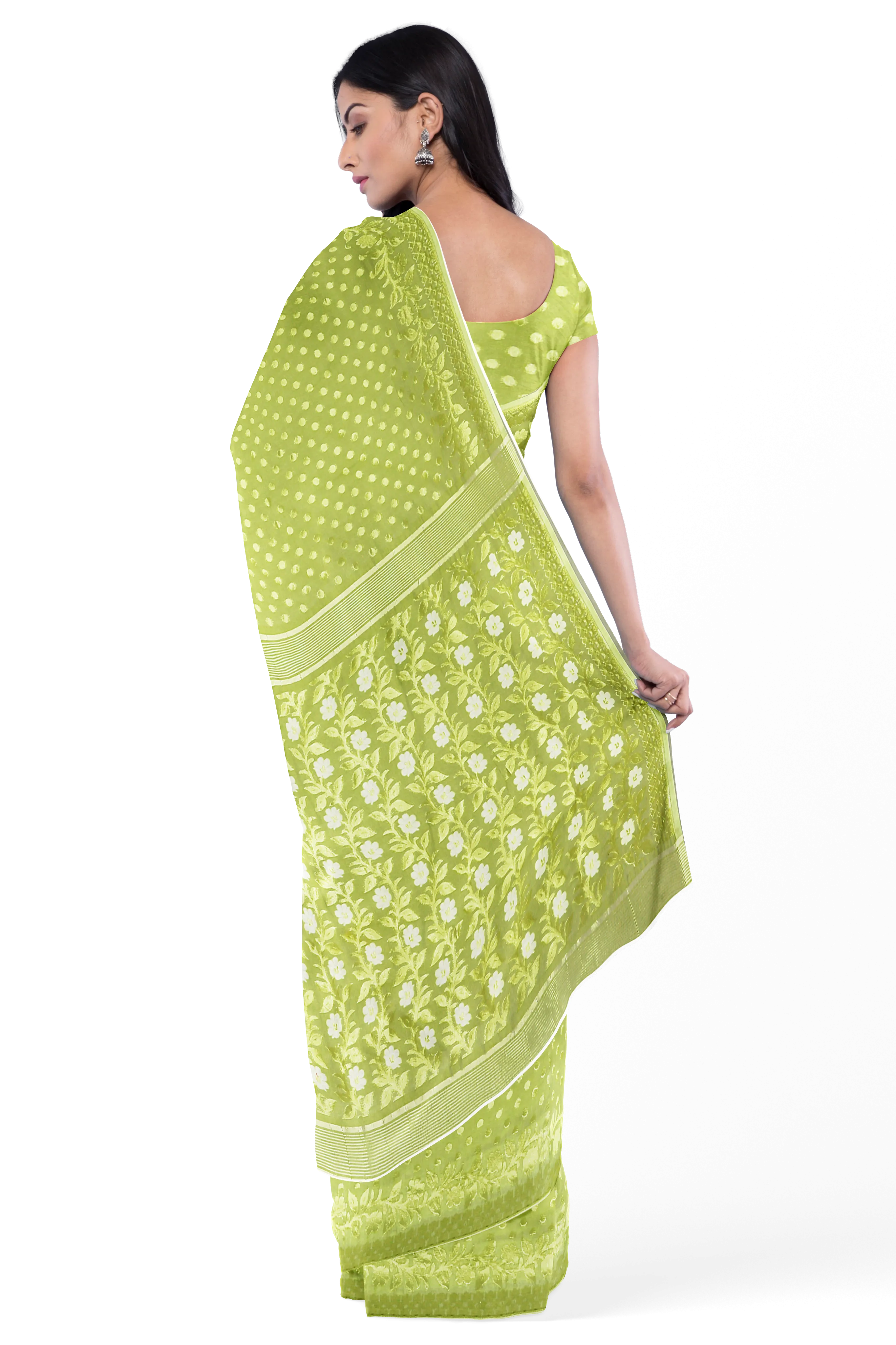 Light Green LIVA Saree with Jamdani Weave