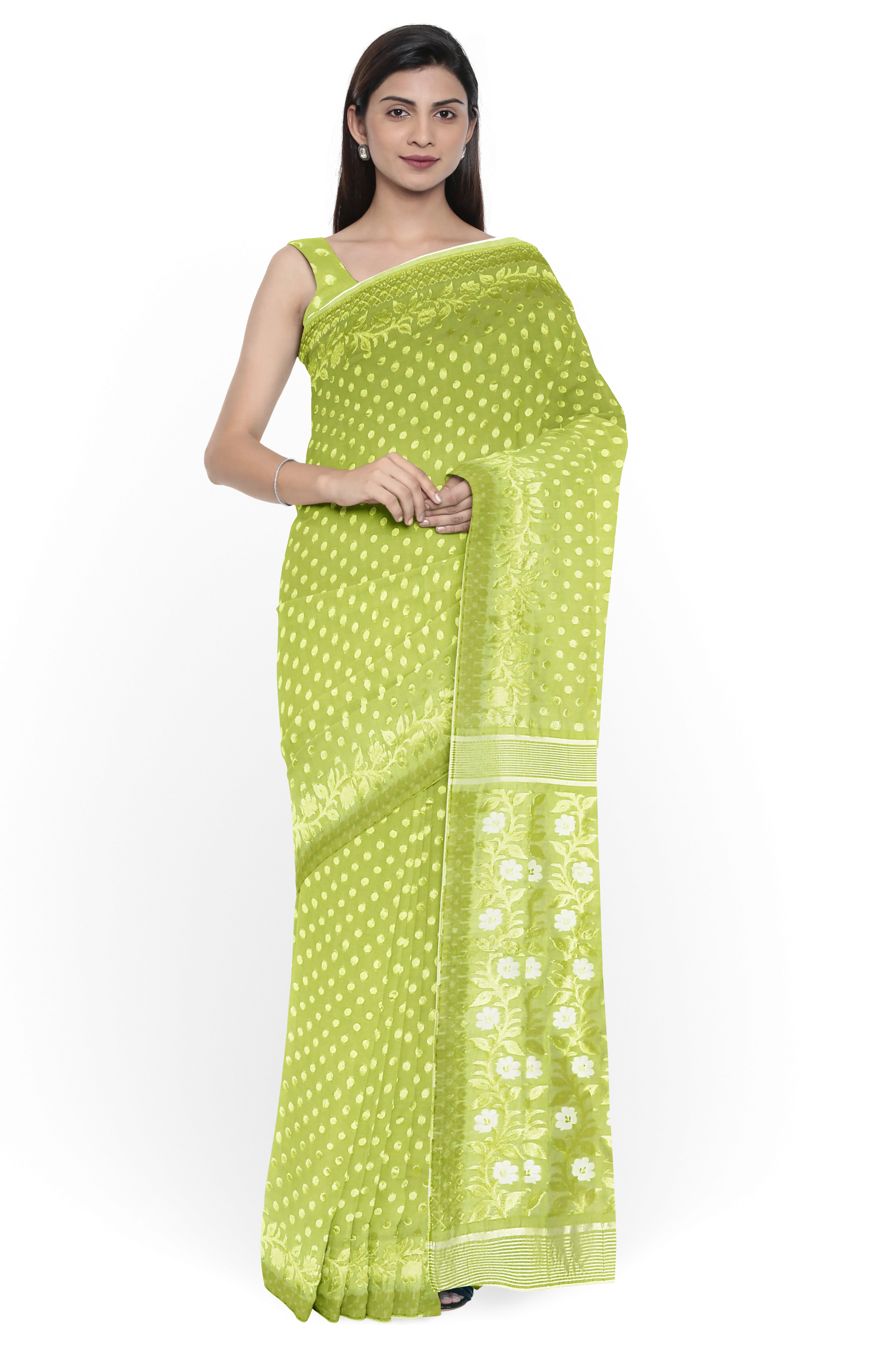 Light Green LIVA Saree with Jamdani Weave