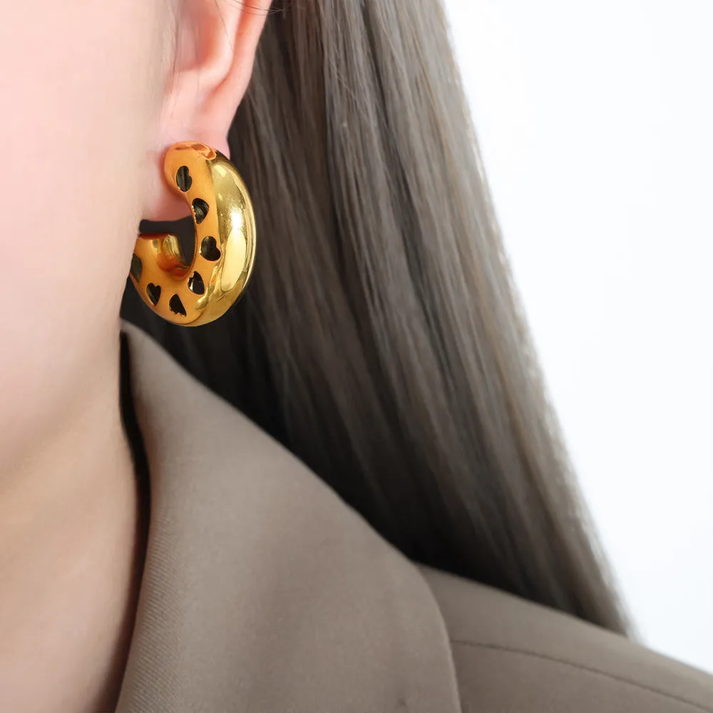 Luxury C-Shaped Hollow Earrings - 18K Gold Plated Titanium Steel Women's Earrings