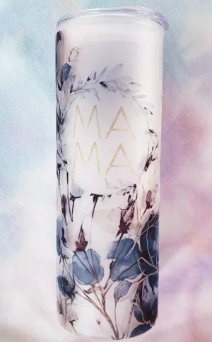 Mama Blue Watercolor Floral Frosted Glass Tumbler