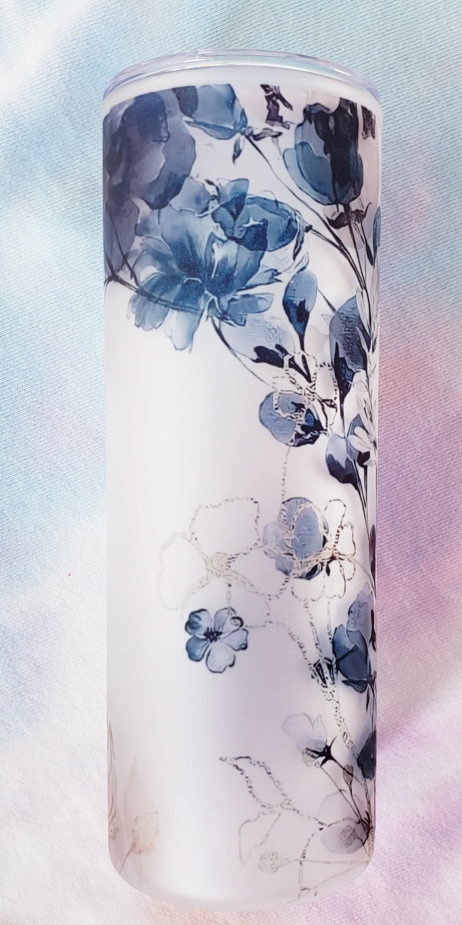 Mama Blue Watercolor Floral Frosted Glass Tumbler