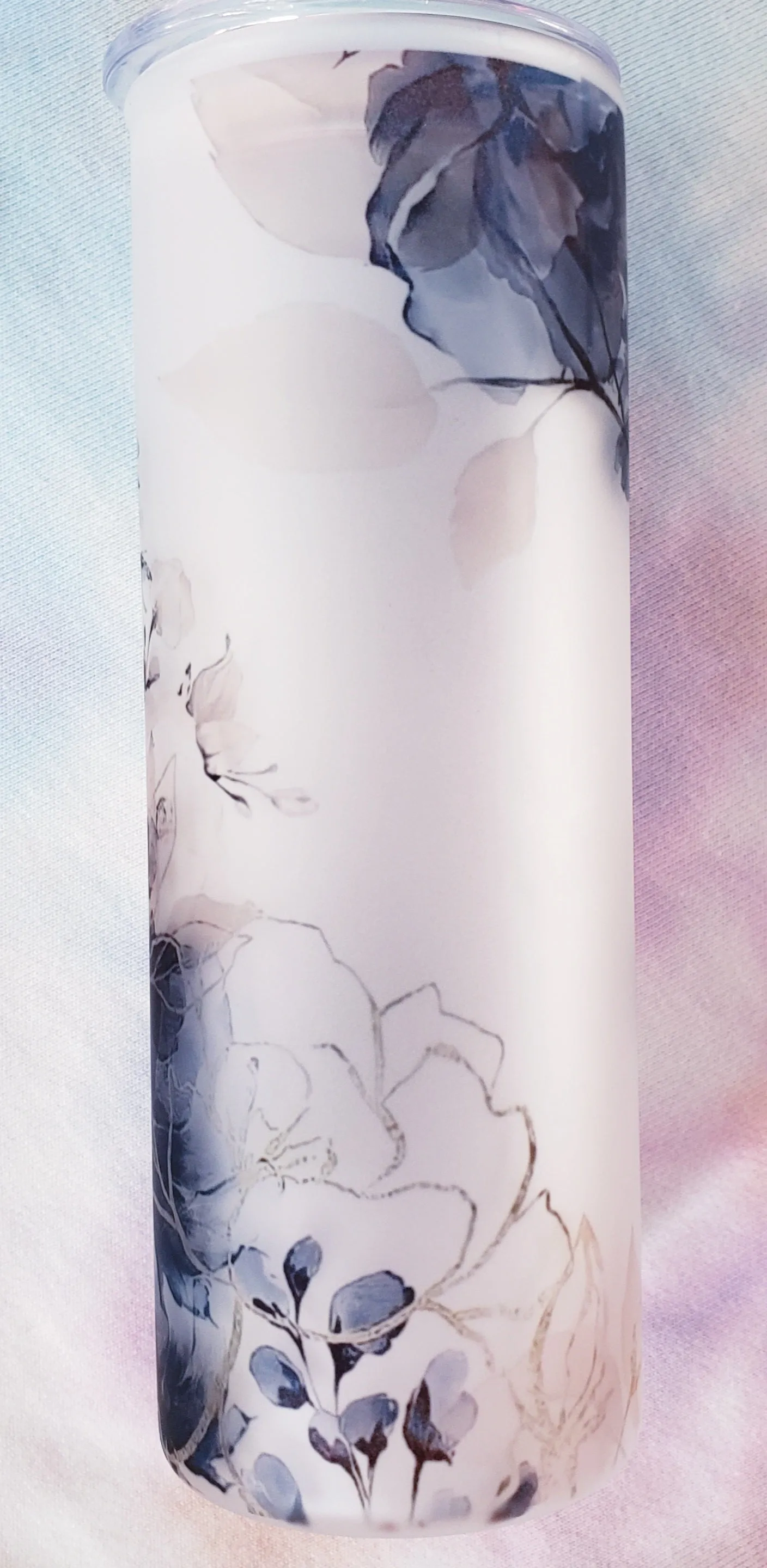 Mama Blue Watercolor Floral Frosted Glass Tumbler