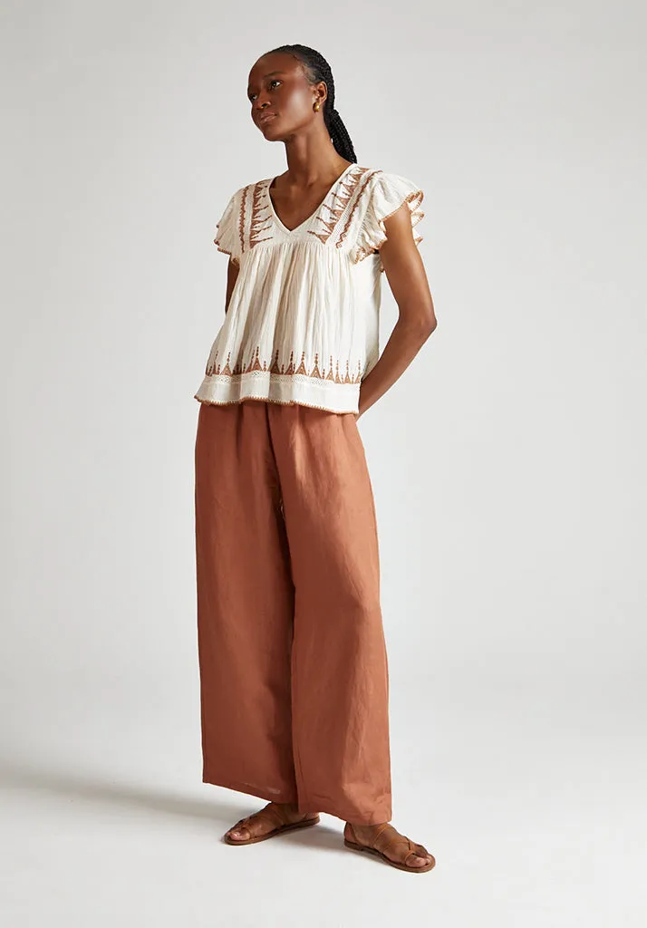 Mariana Flutter Sleeve Embroidered Blouse In Cream