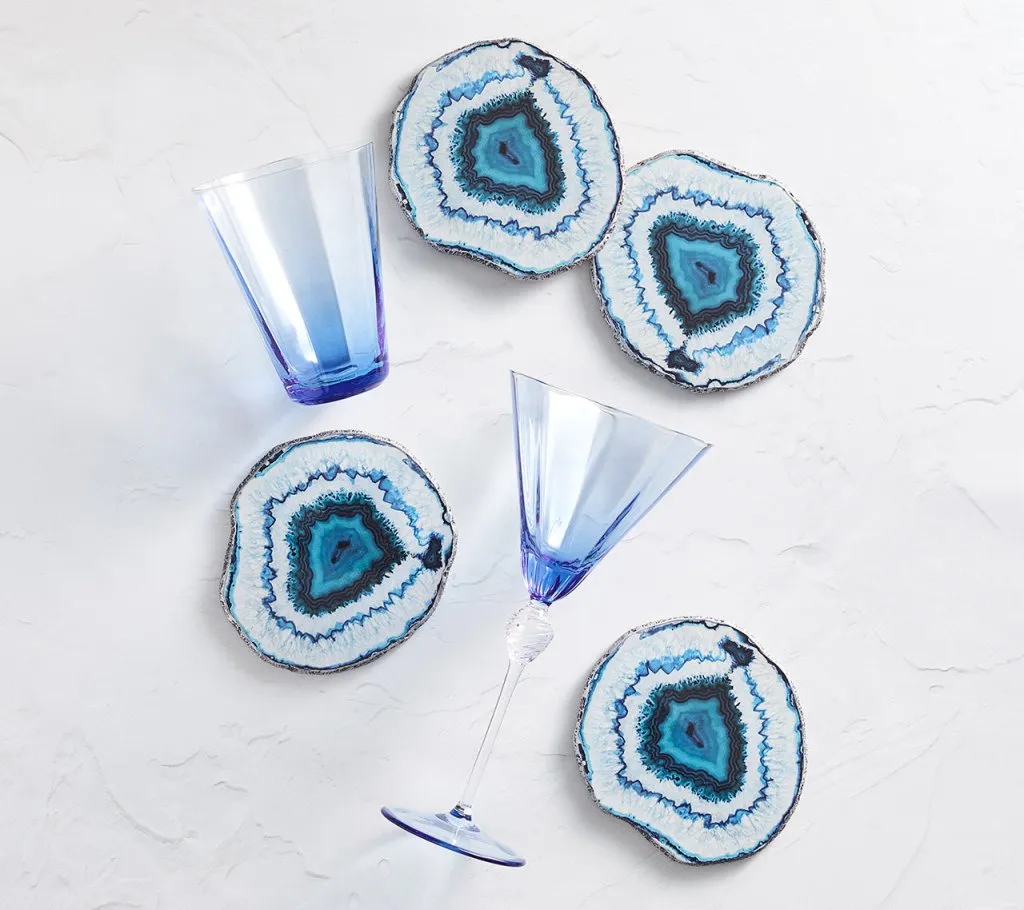 Marine Drink Coasters in Blue, Set of 4 in a Gift Box