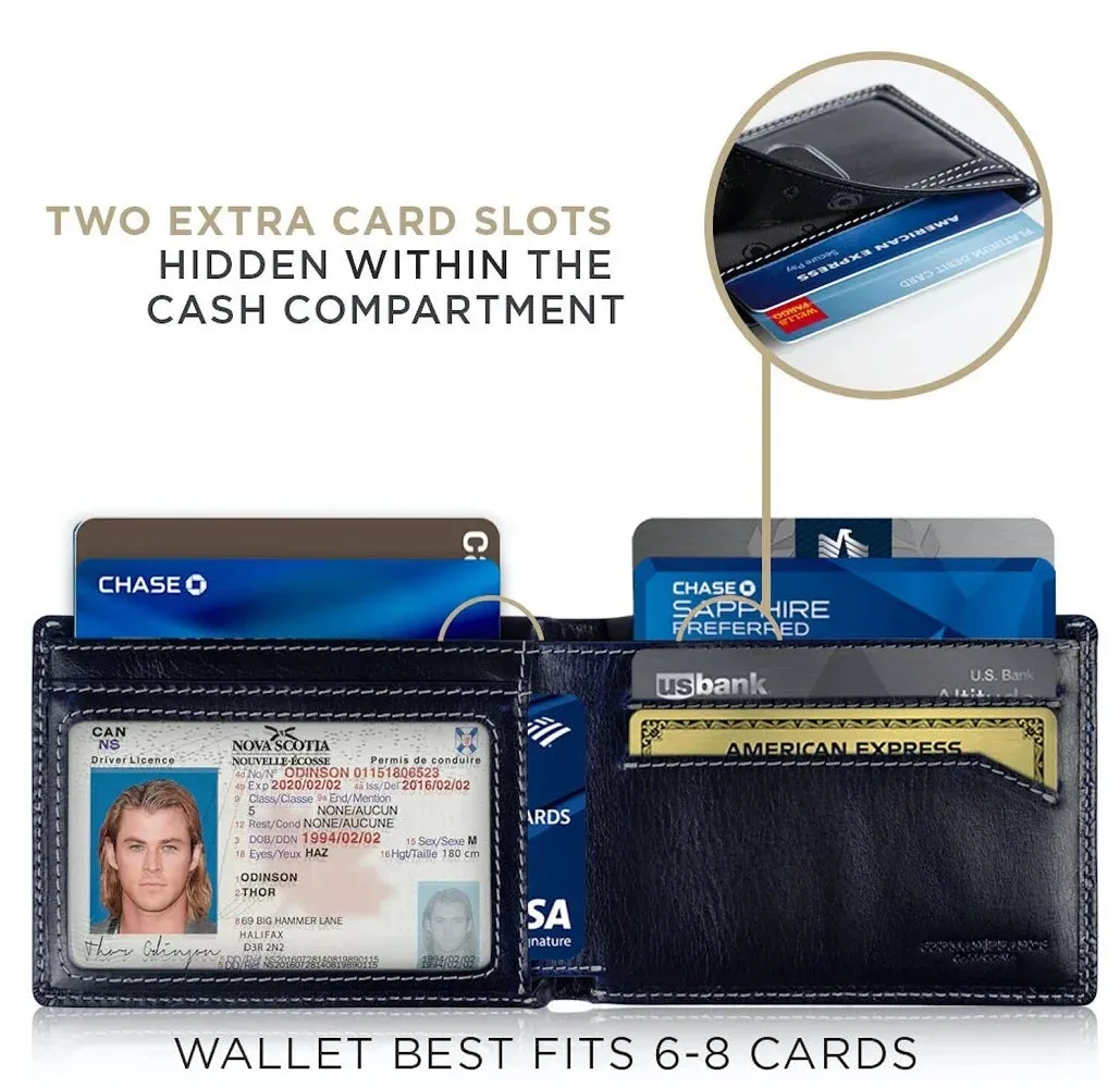 Mens Slim Bifold Wallet | RFID Blocking Minimalist | Front Pocket | Full Grain Leather Wallets for Men | Thin & Stylish | Atlantic Blue