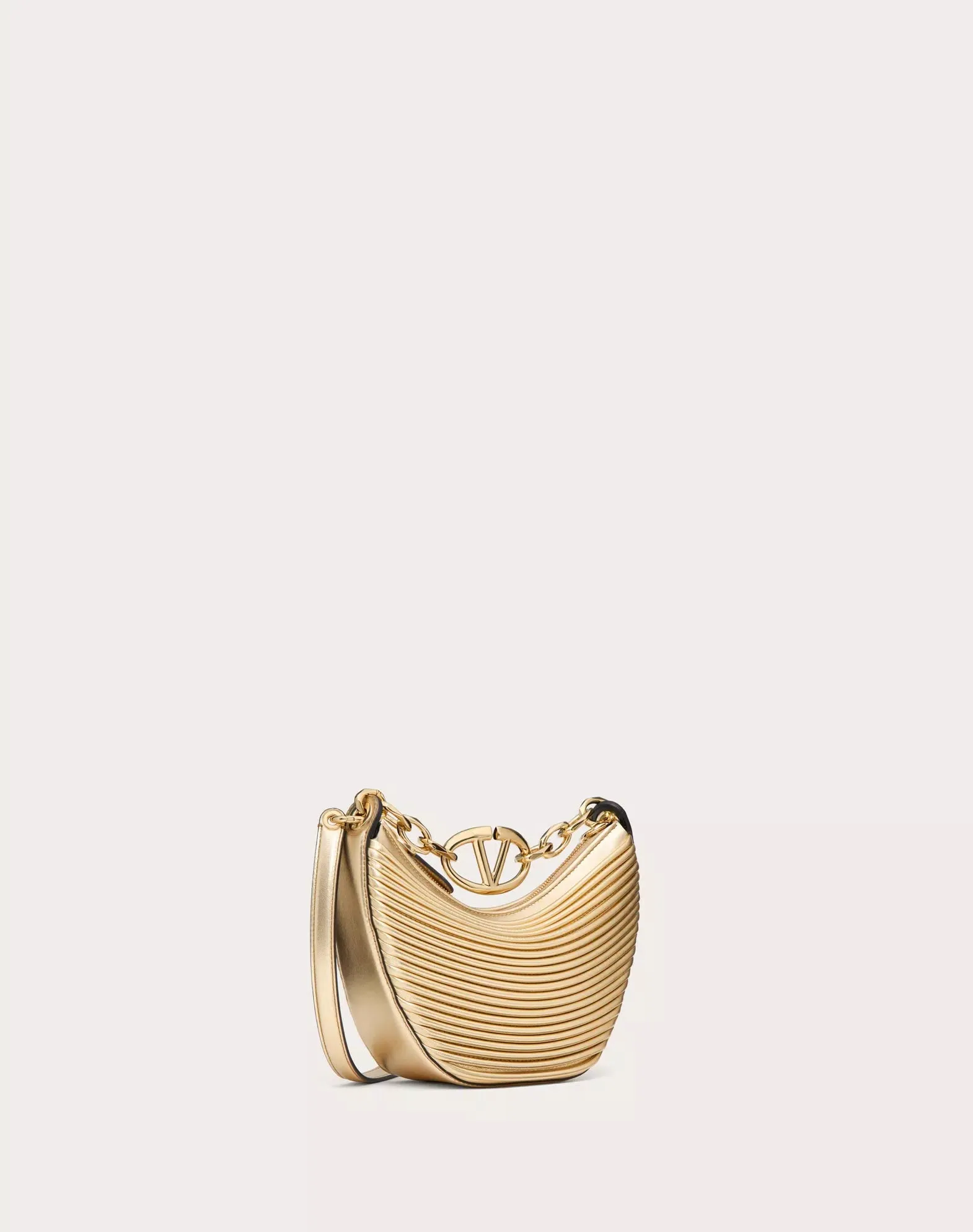 Mini Vlogo Moon Hobo Bag In Metallic-effect Nappa Leather With Chain
