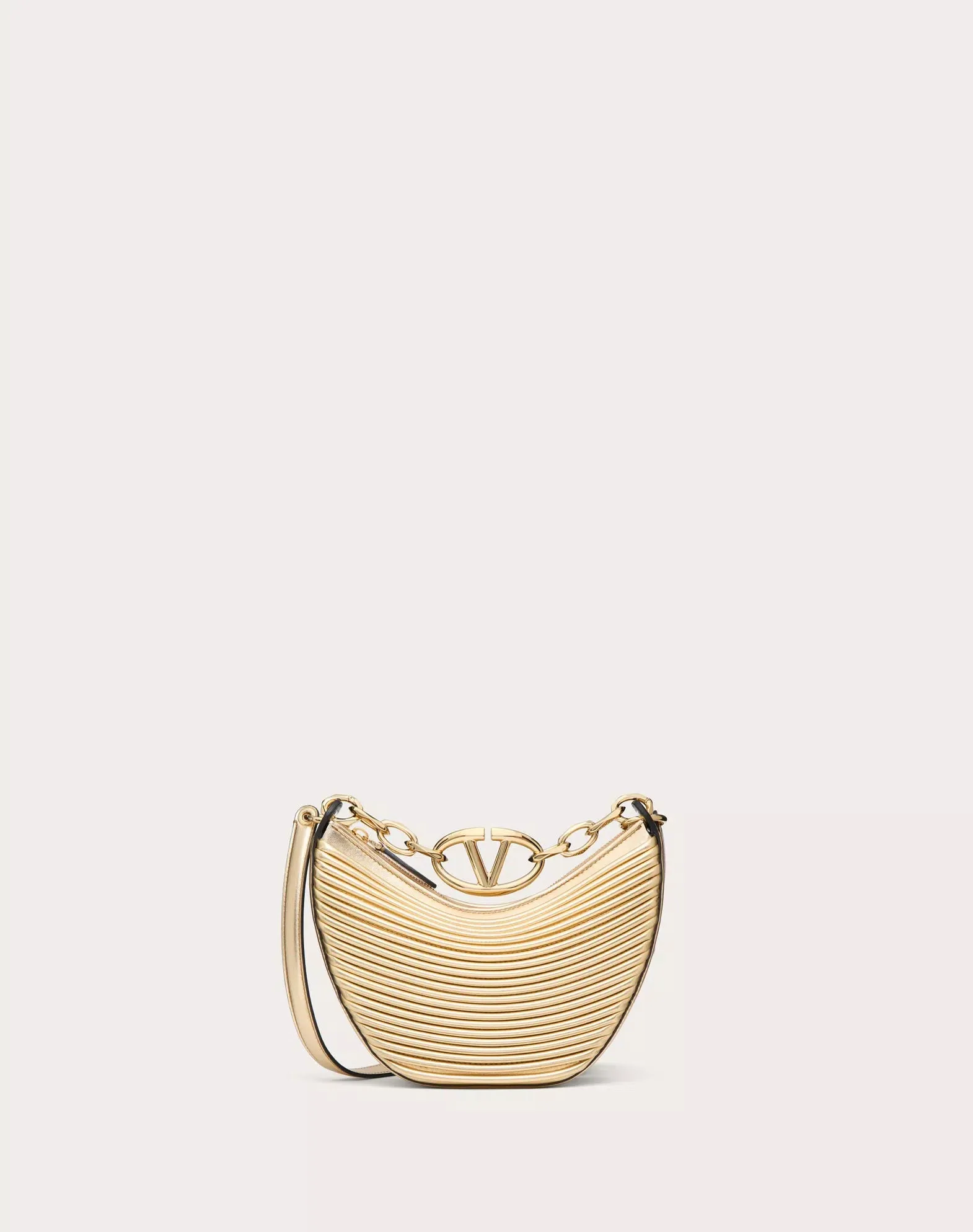 Mini Vlogo Moon Hobo Bag In Metallic-effect Nappa Leather With Chain