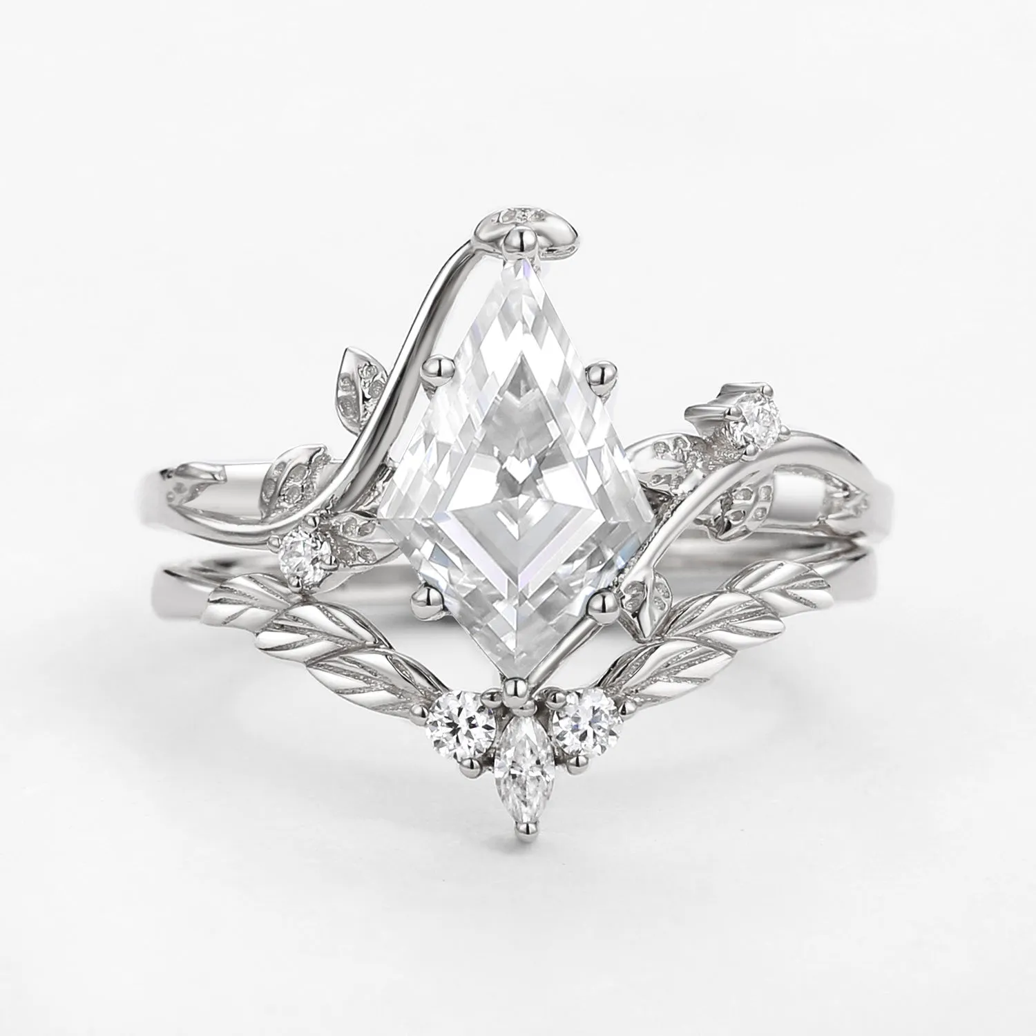 Moss Agate Kite Cut Vine Engagement Ring Set 2pcs - Twigs