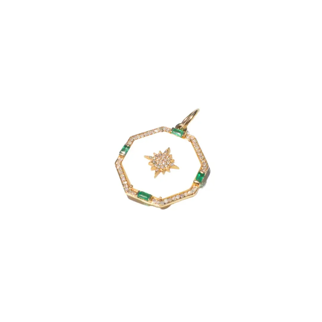 Mother of Pearl Diamonds & Emerald Octagon Pendant