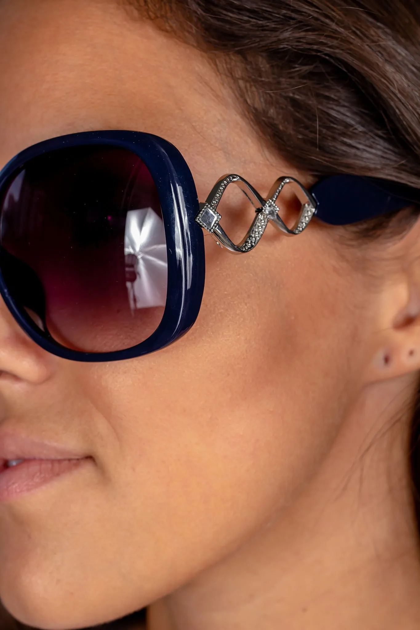 Navy Squared Sunglasses with Silver Details
