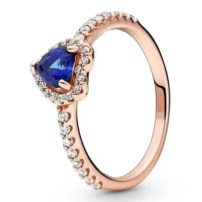 New 925 Sterling Silver Ring Red Heart Colorful Crystal Ring Women's Valentine's Day Birthday Gift DIY High Quality Jewelry