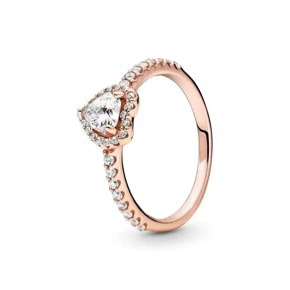 New 925 Sterling Silver Ring Red Heart Colorful Crystal Ring Women's Valentine's Day Birthday Gift DIY High Quality Jewelry