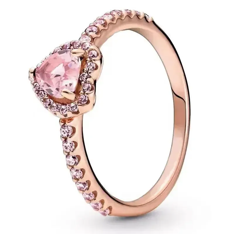 New 925 Sterling Silver Ring Red Heart Colorful Crystal Ring Women's Valentine's Day Birthday Gift DIY High Quality Jewelry
