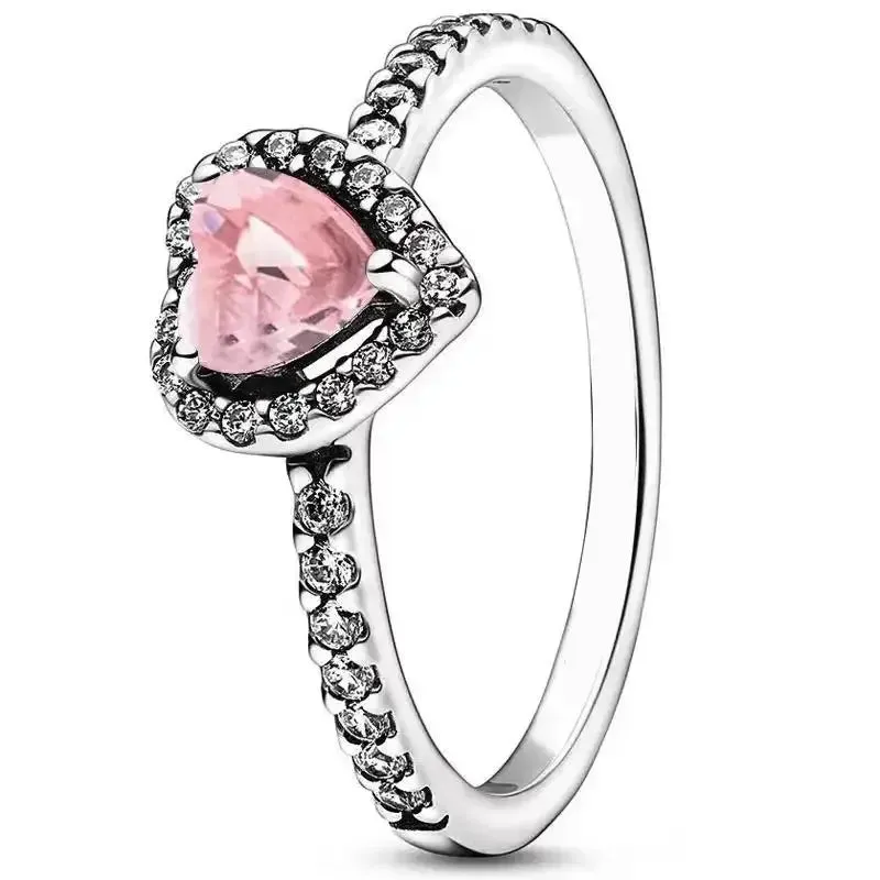 New 925 Sterling Silver Ring Red Heart Colorful Crystal Ring Women's Valentine's Day Birthday Gift DIY High Quality Jewelry