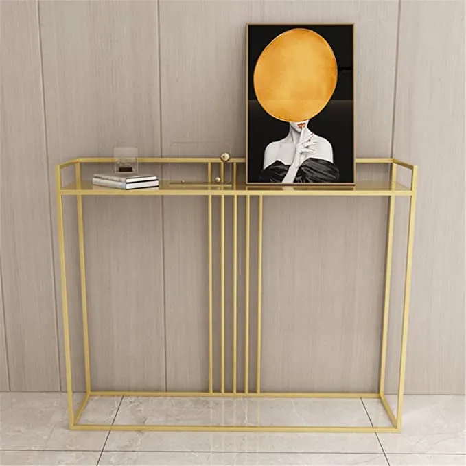 New Mark Impex Hallway Table, Black Gold White Wrought Iron Console Table Stable Structured Narrow Display Table, Suitable for Hallway Entryway, Living Room, (Gold)