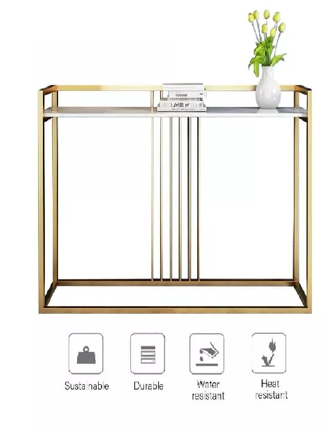 New Mark Impex Hallway Table, Black Gold White Wrought Iron Console Table Stable Structured Narrow Display Table, Suitable for Hallway Entryway, Living Room, (Gold)